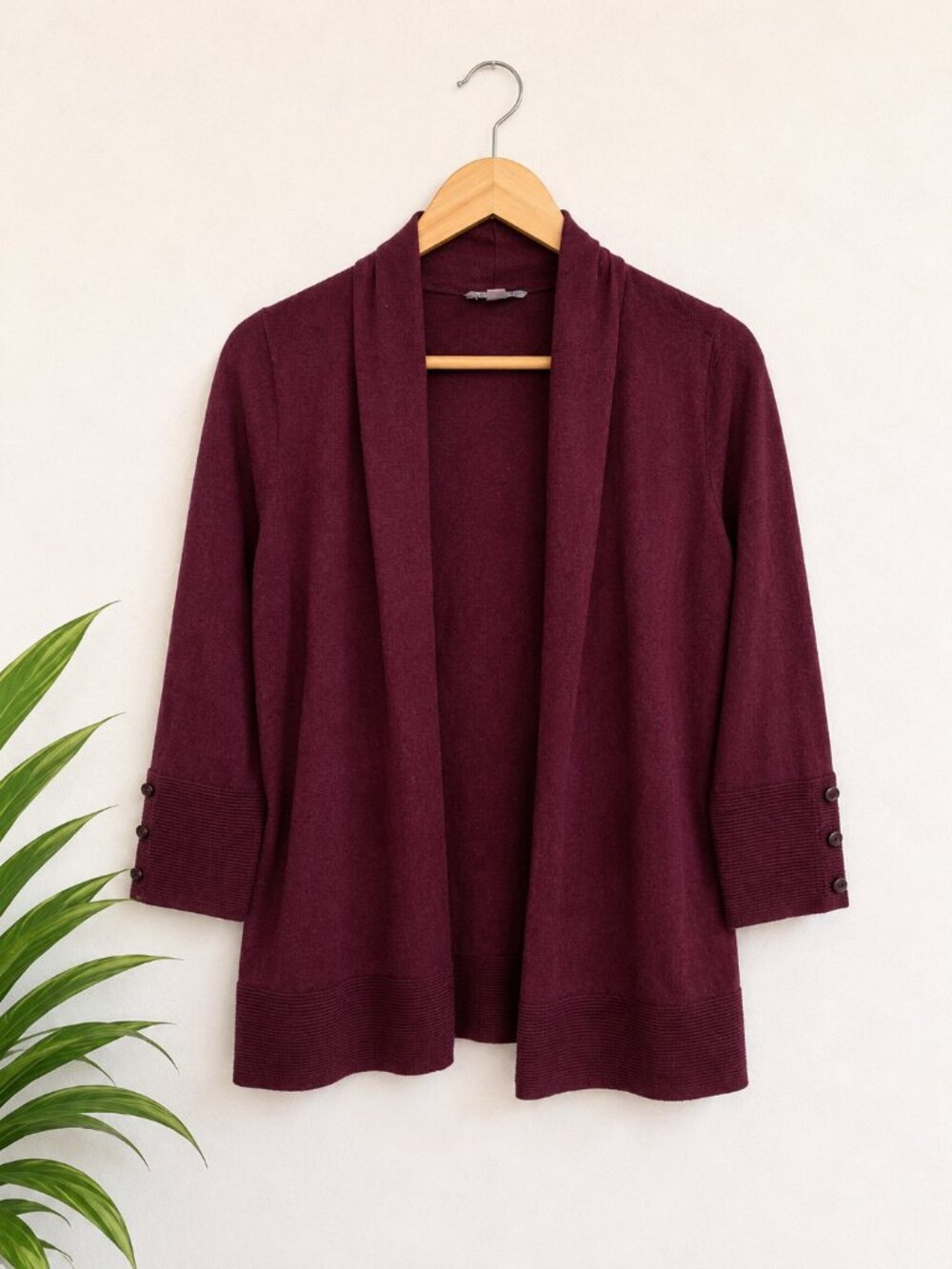 Evolution by Cyrus Burgundy Open Front Cardigan Button Cuffs